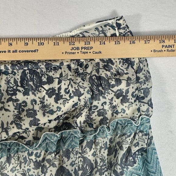 Vintage Y2K Blue Tiered Pattern Maxi Skirt Lined Semi Sheer Cottage Core - Picture 7 of 10